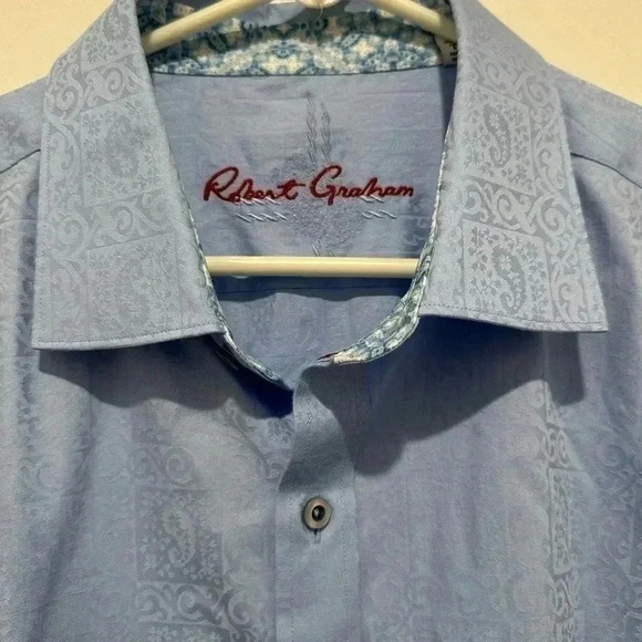 Robert Graham Mens XL‎ Light Blue Paisley Flip Cuff Shirt Button Down - Picture 2 of 5